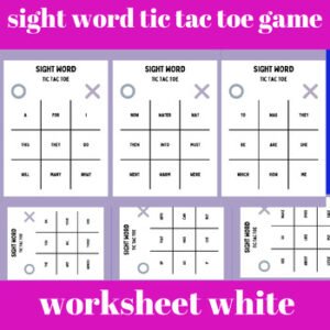 sight word tic tac toe game worksheet white and purple simple style