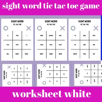 sight word tic tac toe game worksheet white and purple simple style