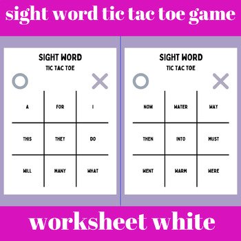 sight word tic tac toe game worksheet white and purple simple style - Image 2